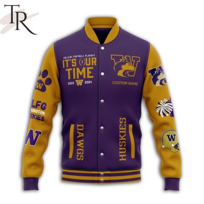 College Football Playoff It's Our Time 2023 2024 Bow Down Washington Huskies Baseball Jacket