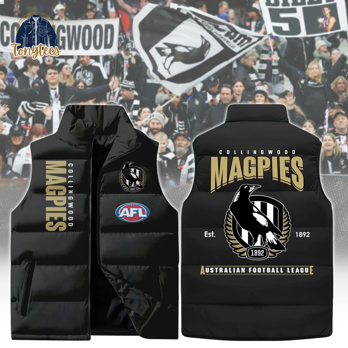 Collingwood Football Club Magpies AFL Sleeveless Jacket Collingwood Football Club Magpies AFL Sleeveless Jacket