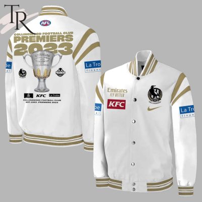 Collingwood Football Club Premiers 2023 Champions AFL 2023 Baseball Jacket - White