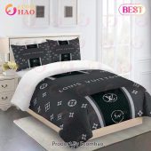 Comforter Sets Beautiful Gray Black Louis Vuitton Bedding Set