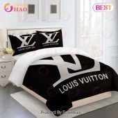 Comforter Sets Golden Black Logo Louis Vuitton Bedding Set