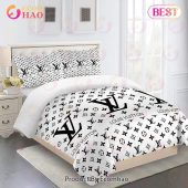 Comforter Sets Golden With And Black Logo Louis Vuitton Bedding Set