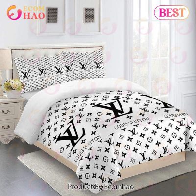 Comforter Sets Golden With And Black Logo Louis Vuitton Bedding Set Home Decoration