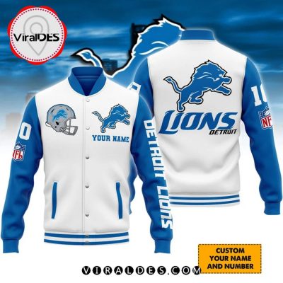 Custom Detroit Lions White Baseball Jacket LIMITED EDITION