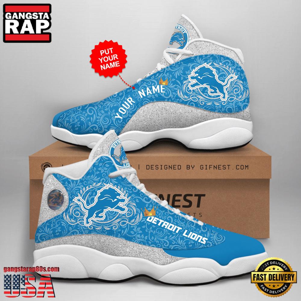NFL Custom Name Detroit Lions New Design Air Jordan 13 Running Sneakers For Men Women NFL Custom Name Detroit Lions New Design Air Jordan 13 Running Sneakers For Men Women