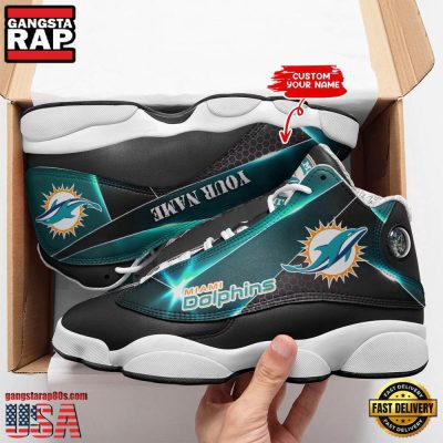 NFL Custom Name Miami Dolphins New Design Air Jordan 13 Running Sneakers For Men Women