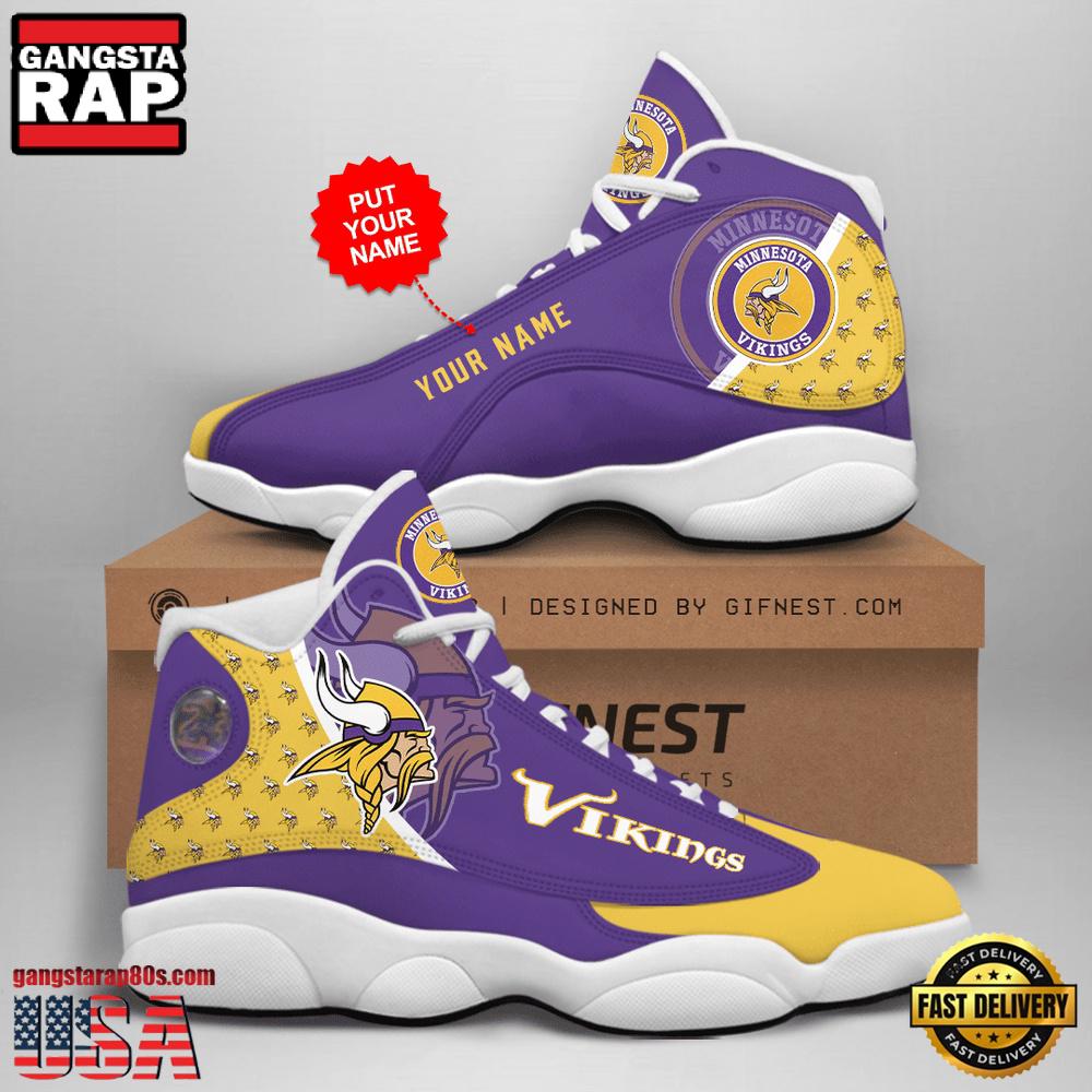 NFL Custom Name Minnesota Vikings New Design Air Jordan 13 Running Sneakers For Men Women NFL Custom Name Minnesota Vikings New Design Air Jordan 13 Running Sneakers For Men Women