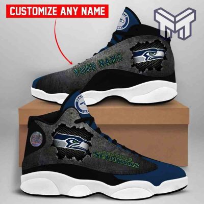 Custom Name Seattle Seahawks Fans Sport Shoes Nfl Big Logo Air Jordan 13 Shoes