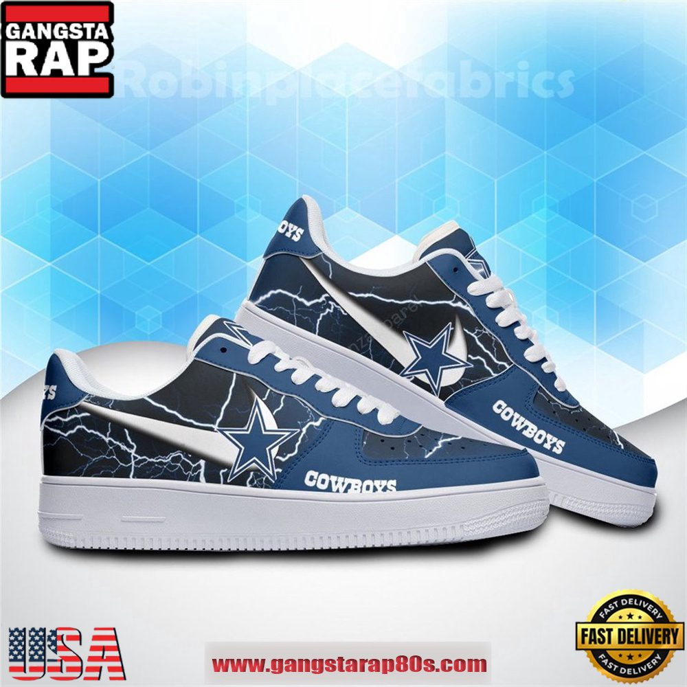 Dallas Cowboys Lightning Bolt Design Air Force 1 Running Sneakers Shoes Dallas Cowboys Lightning Bolt Design Air Force 1 Running Sneakers Shoes