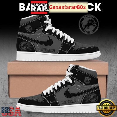 Detroit Lions Back In Black Custom Name Air Jordan 1 Sneakers Shoes