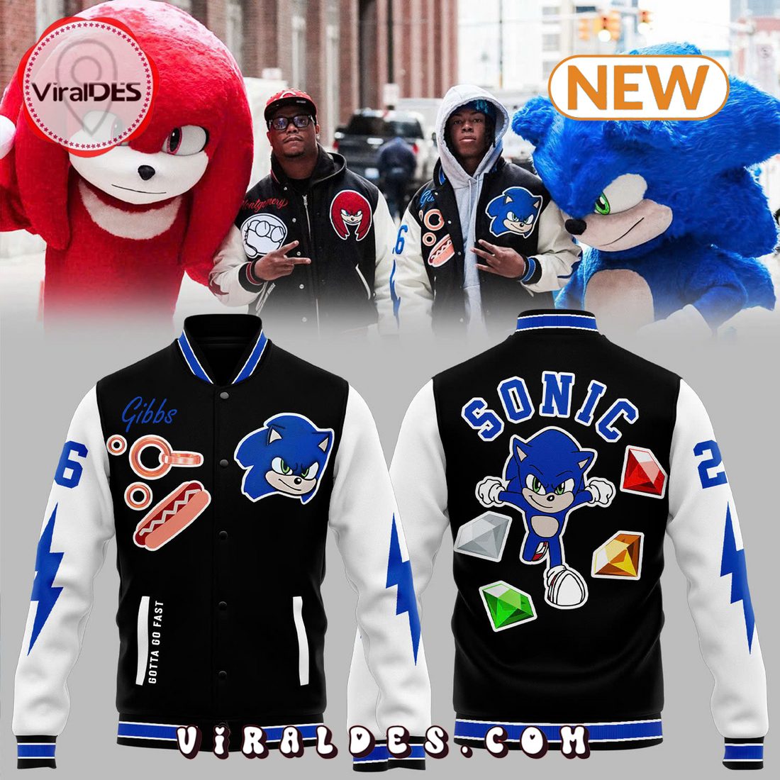 Detroit Lions Sonic x Knuckles Navy Baseball Jacket Detroit Lions Sonic x Knuckles Navy Baseball Jacket