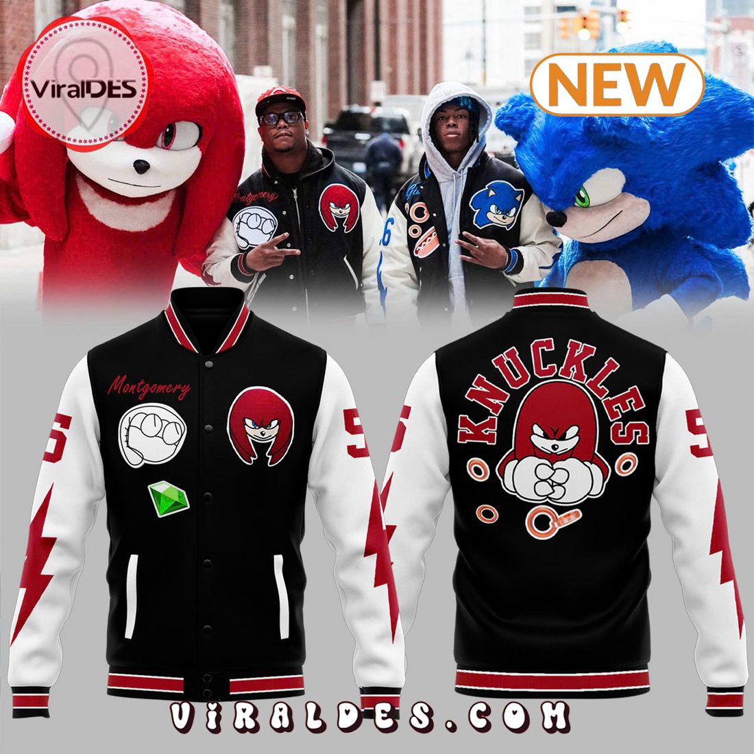 Detroit Lions Sonic x Knuckles Red Baseball Jacket Detroit Lions Sonic x Knuckles Red Baseball Jacket