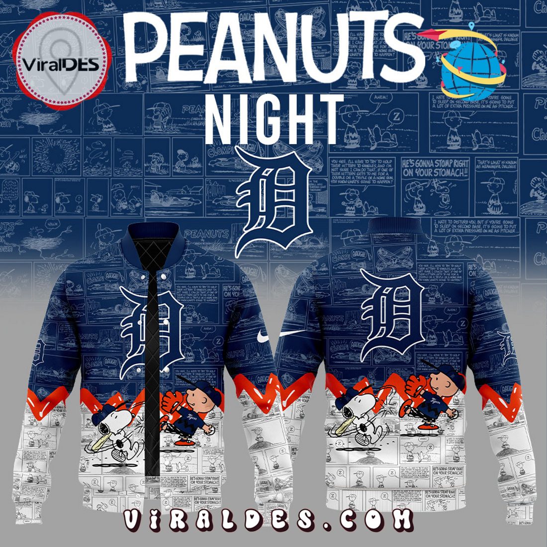 Detroit Tigers 75th Anniversary of Peanuts Baseball Jacket Detroit Tigers 75th Anniversary of Peanuts Baseball Jacket