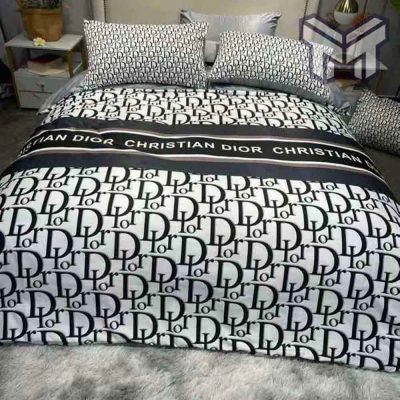 Dior Bedding Sets, Christian Dior Black White Logo Luxury Brand Premium Bedding Set Bedspread