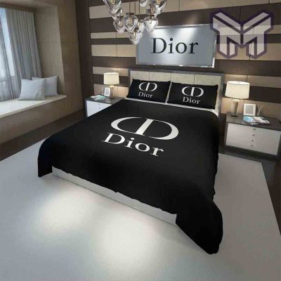 Dior Bedding Sets, Christian Dior Logo Black Fashion Luxury Brand Premium Bedding Set Home Decor