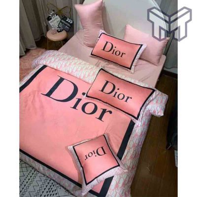 Dior Bedding Sets, Christian Dior Pink Logo Luxury Brand Premium Bedding Set Bedspread Duvet Cover