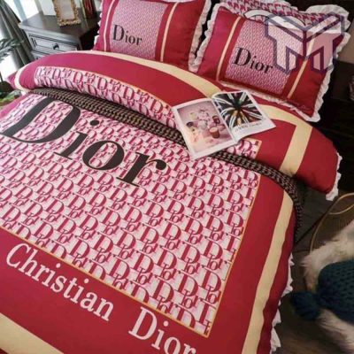Dior Bedding Sets, Christian Dior Red Logo Luxury Brand Bedding Set Home Decor
