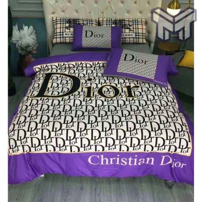 Dior Bedding Sets, Christian Dior Violet Luxury Brand Premium Bedding Set Bedspread Duvet Cover