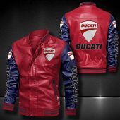 Ducati Red Navy Leather Bomber Jacket
