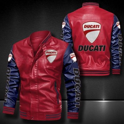 Ducati Red Navy Leather Bomber Jacket