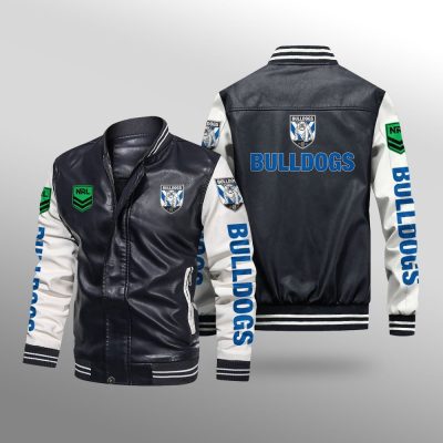 NRL Canterbury-Bankstown Bulldogs Black White Leather Bomber Jacket