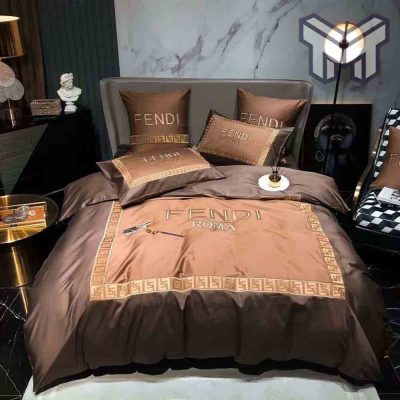Fendi Bedding Sets, Fendi Roma Brown Luxury Brand Premium Bedding Set Bedspread Duvet Cover Set