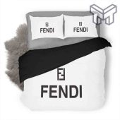 Fendi Bedding Sets Fendi White Luxury Logo Fashion Brand Premium Bedding Set Home Decor 1.jpg - demo10