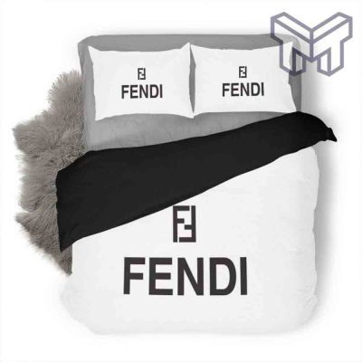 Fendi Bedding Sets, Fendi White Luxury Logo Fashion Brand Premium Bedding Set Home Decor