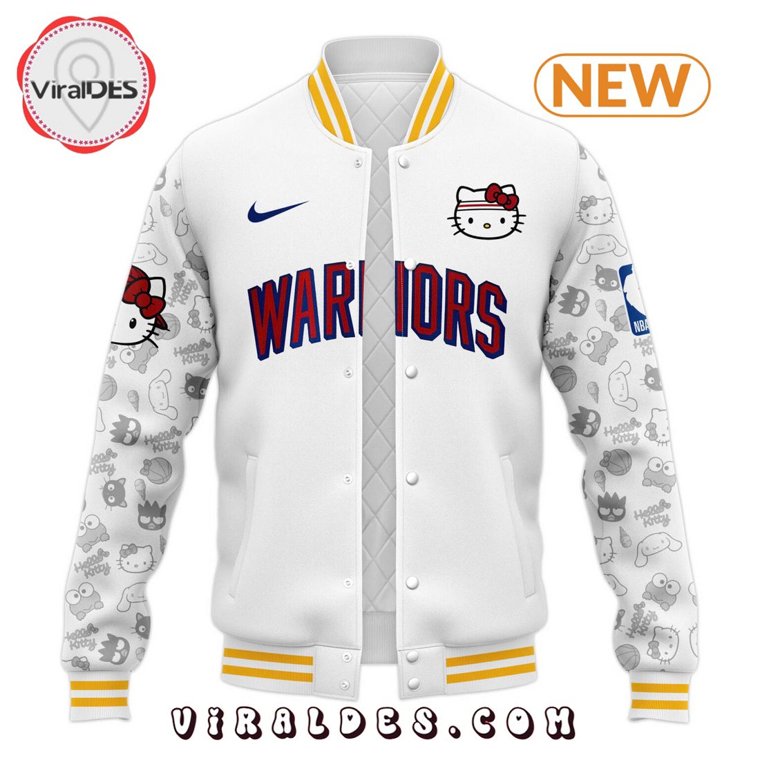 Golden State Warriors x Hello Kitty Night 2024 Baseball Jacket Golden State Warriors x Hello Kitty Night 2024 Baseball Jacket