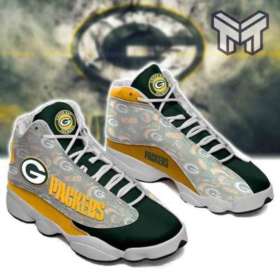 Green Bay Packers Air Jordan 13 Nfl Fans Sport White Black J13 Shoes Jordan 13