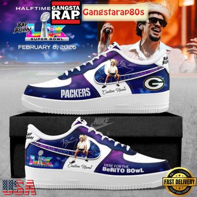 Green Bay Packers NFL Bad Bunny Here For The Benito Bowl 2026 Custom Air Force 1 Sneakers Shoes