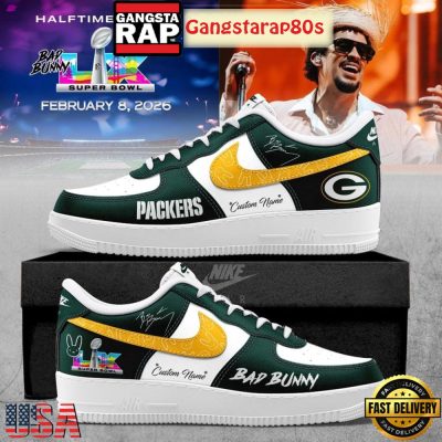 Green Bay Packers NFL Bad Bunny Super Bowl LX 2026 Custom Air Force 1 Sneakers Shoes