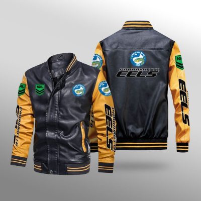 NRL Parramatta Eels Black Yellow Leather Bomber Jacket