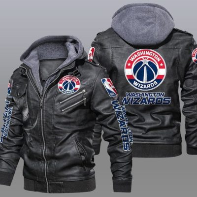 NBA Washington Wizards Black Logo Leather Bomber Jacket