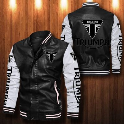 Triumph Motorcycles Black White Leather Bomber Jacket