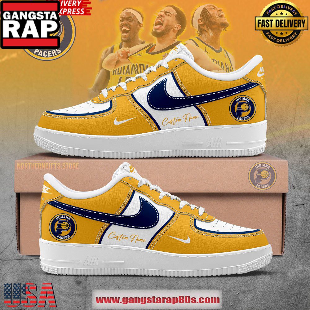 Indiana Pacers Custom Air Force 1 - Yellow Running Sneakers Shoes Indiana Pacers Custom Air Force 1 - Yellow Running Sneakers Shoes