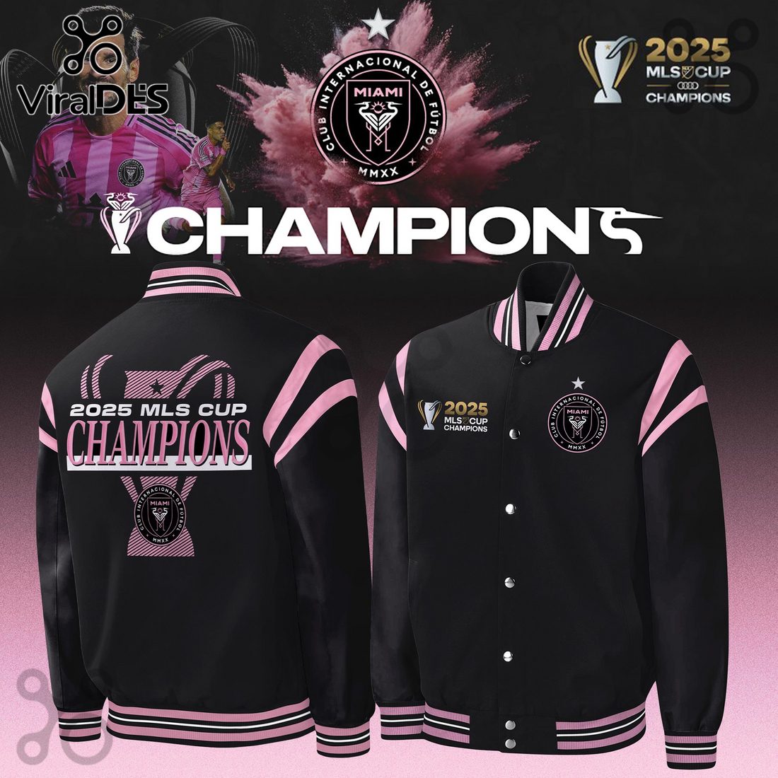 Inter Miami CF 2025 MLS Cup Champions Baseball Jacket Inter Miami CF 2025 MLS Cup Champions Baseball Jacket