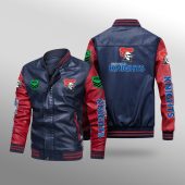 NRL Newcastle Knights Navy Blue Red Leather Bomber Jacket