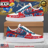 Kansas Jayhawks Rock Chalk Jayhawk Air Force 1 Running Sneakers Shoes