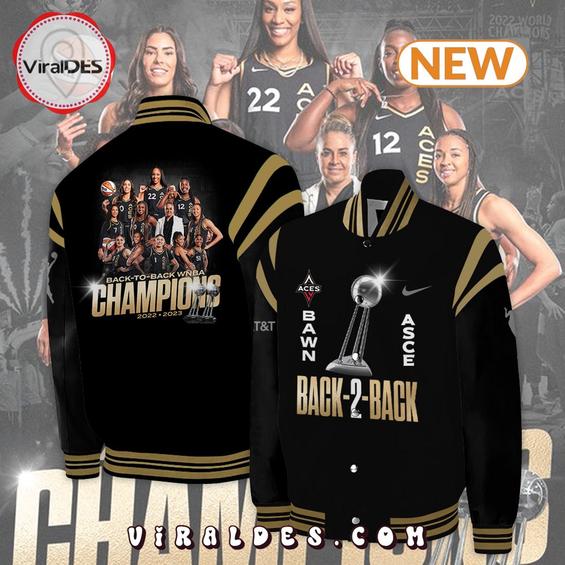 Las Vegas Aces Champions 2023 White Baseball Jacket Las Vegas Aces Champions 2023 White Baseball Jacket