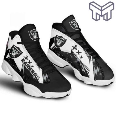 Las Vegas Raiders Air Jordan 13,Fans Sport Shoes Nfl Big Logo White Black J13 Shoes