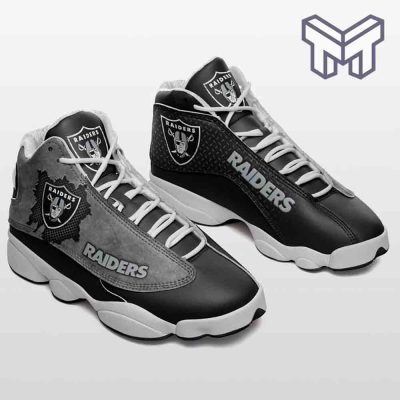 Las Vegas Raiders Air Jordan 13,Fans Sport Shoes Nfl Big Logo White Black J13 Shoes Type01