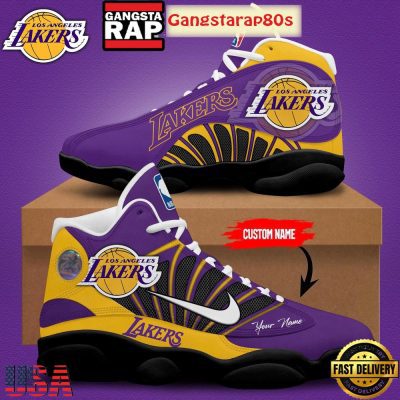 Los Angeles Lakers Go Lakers 2024 Custom Name Air Jordan 13 Shoes Running Sneakers