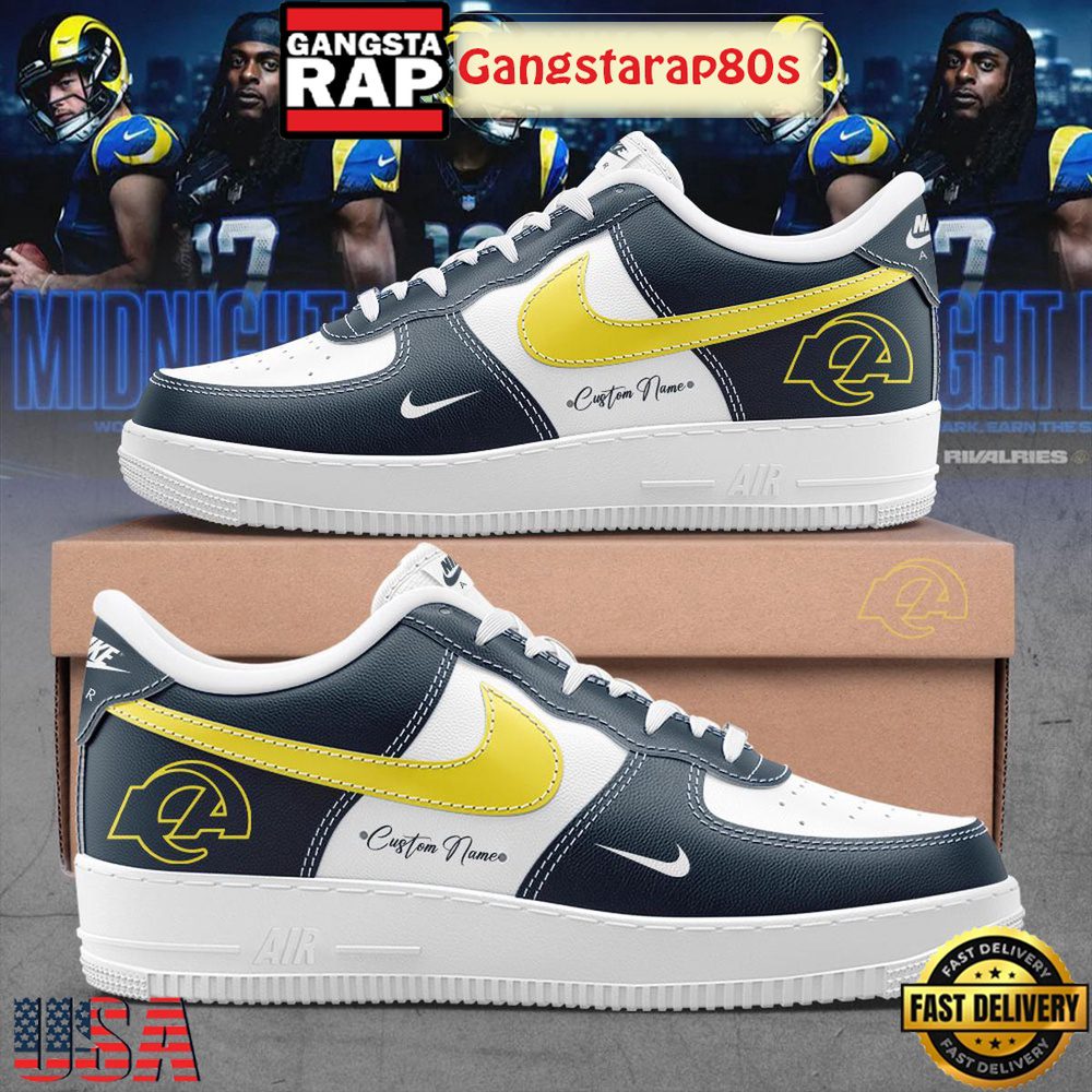 Los Angeles Rams New Rivalries Mid Night Uniform 2025 Custom Air Force 1 Sneakers Shoes Los Angeles Rams New Rivalries Mid Night Uniform 2025 Custom Air Force 1 Sneakers Shoes