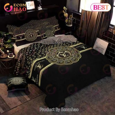 Louis Vuitton Black Gold Luxury Brand High-End Bedding Set Lv Home Decorations Bedding Sets
