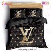 Louis Vuitton Black Golden Fashion Luxury Brand Fashion Bedding Set For Bedroom Luxury Bedspread Duvet Cover Set With Pillowcases Home Decoration