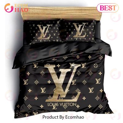 Louis Vuitton Black Golden Fashion Luxury Brand Fashion Bedding Set For Bedroom Luxury Bedspread Duvet Cover Set With Pillowcases Home Decoration