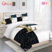 Louis Vuitton Comforter Set Full With Black Gold Logo Duvet Cover Bedding Sets