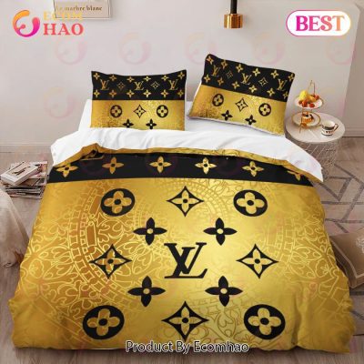 Louis Vuitton Golden Luxury Brand High-End Bedding Sets Lv Bedroom Decor Thanksgiving Decorations For Home Best Luxury Bed Sets
