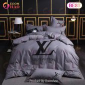 Louis Vuitton Grey Luxury Brand High-End Bedding Sets Lv Bedroom Decor Thanksgiving Decorations For Home Best Luxury Bed Sets